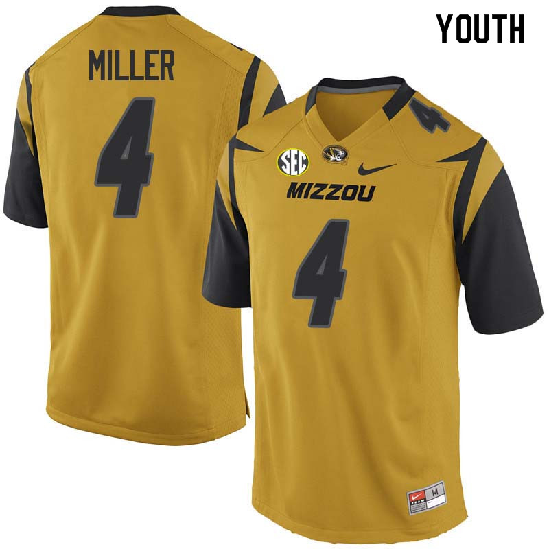 Youth #4 Isaiah Miller Missouri Tigers College Football Jerseys Sale-Yellow - Click Image to Close